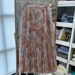 Vince Pleated Floral A-Line Skirt in Pink and Blue